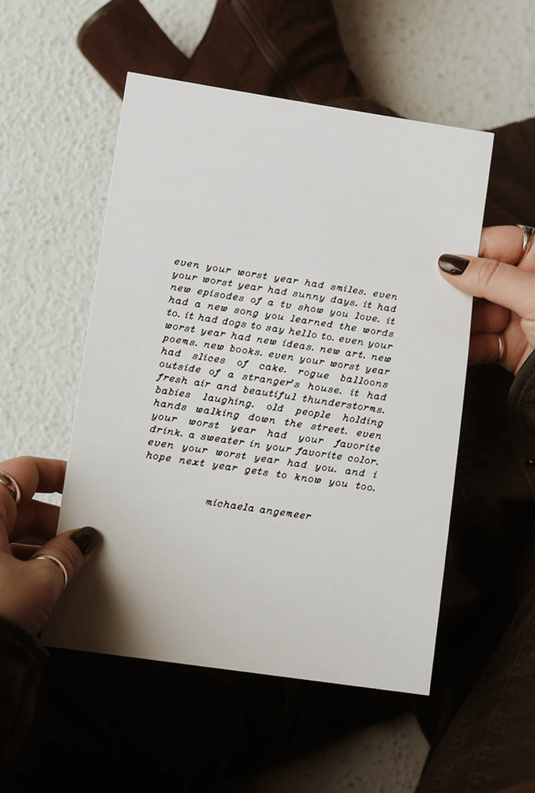 even your worst year white pitter patter shop poetry art print by michaela angemeer