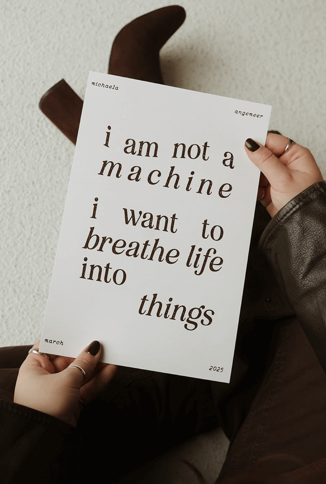 i am not a machine white poetry art print pitter patter shop by michaela angemeer