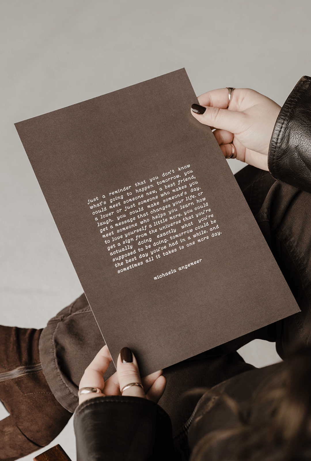just a reminder brown pitter patter poetry art print by michaela angemeer