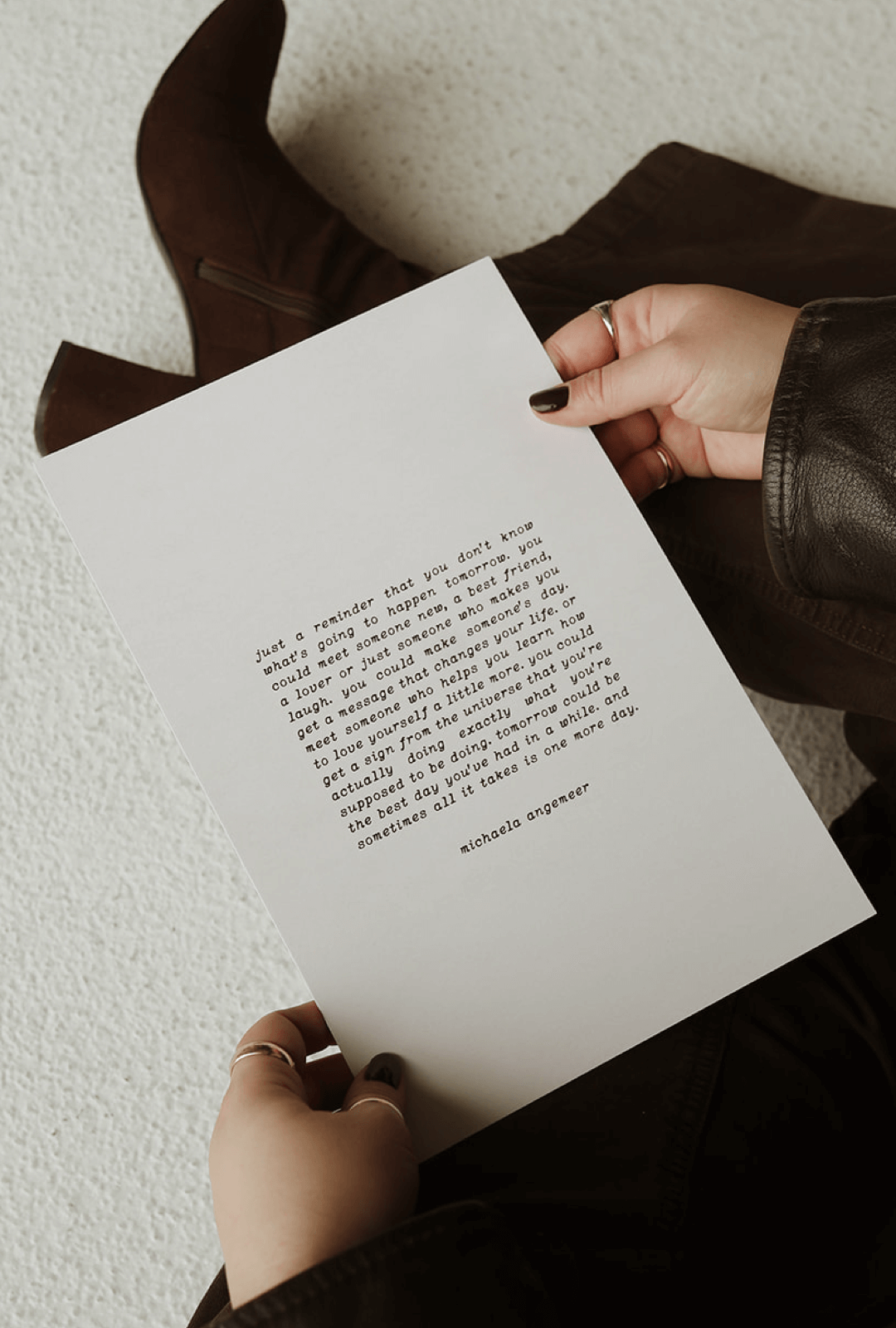 just a reminder white pitter patter poetry art print by michaela angemeer
